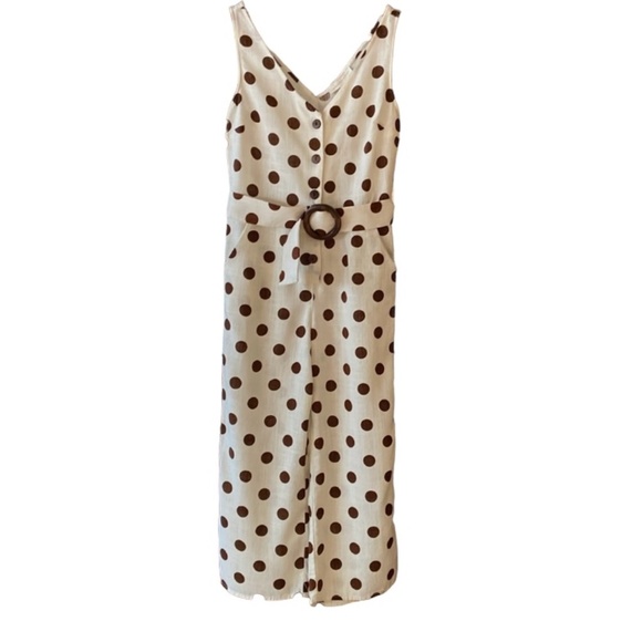 MONTEAU Los Angeles Linen Blend  Polka Dot Cropped Jumpsuit Small - Picture 1 of 5